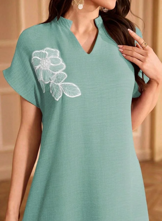 Take Two mint green Women Floral Patch Detail Open Collar Maxi Dress for Women | Best Price UAE